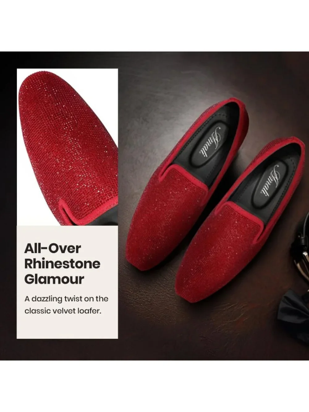 Amali Men's Red Dazzle Velvet Tuxedo Loafers Slip On Formal Wedding Dress Shoes